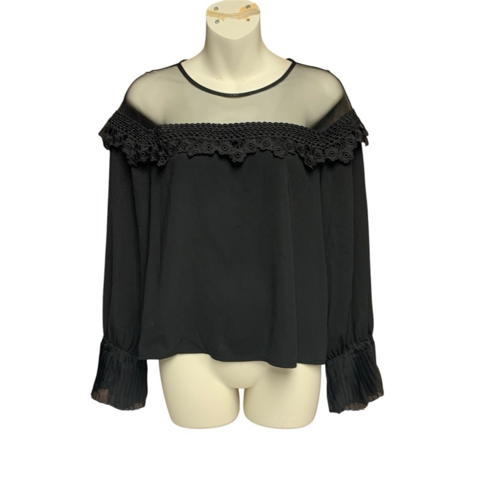 Ina brand Chic Black sheer shoulder long sleeve Blouse